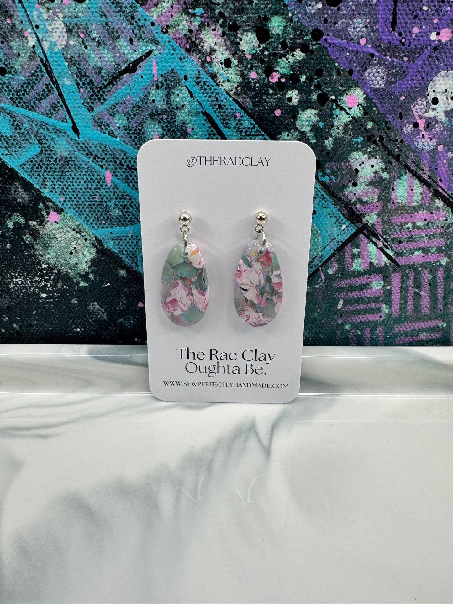 "Pink and Blue Floral 2" Handmade Polymer Clay Earrings