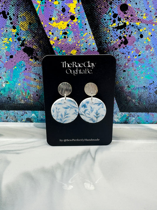 "Blue Floral 1" Handmade Polymer Clay Earrings