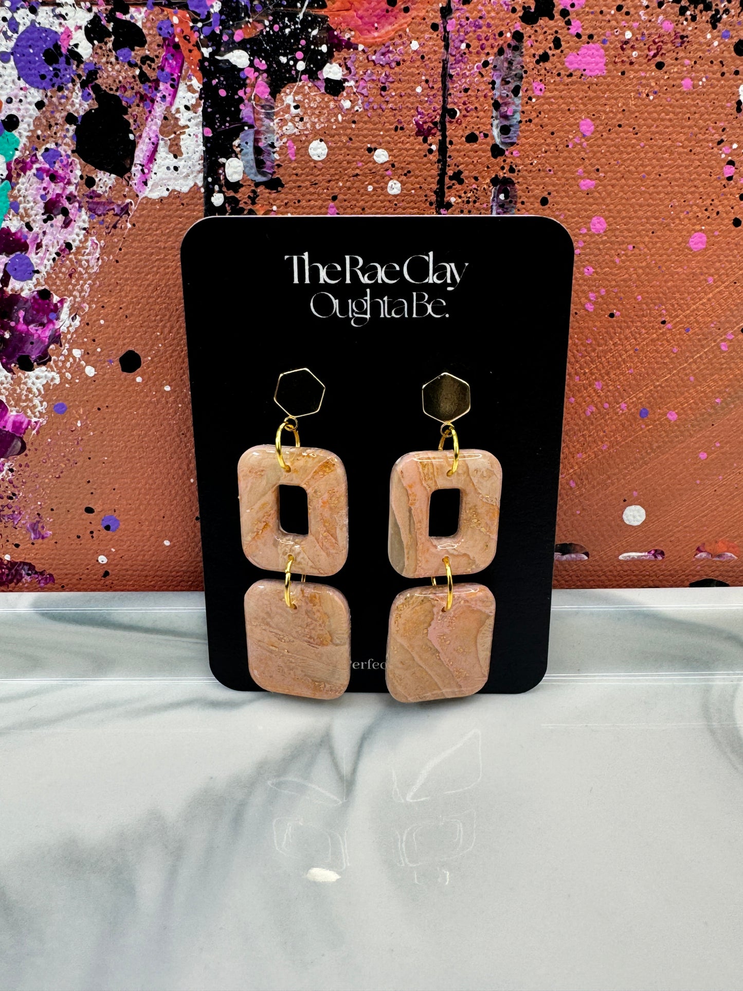 "Peach Swirl 6" Handmade Polymer Clay Earrings